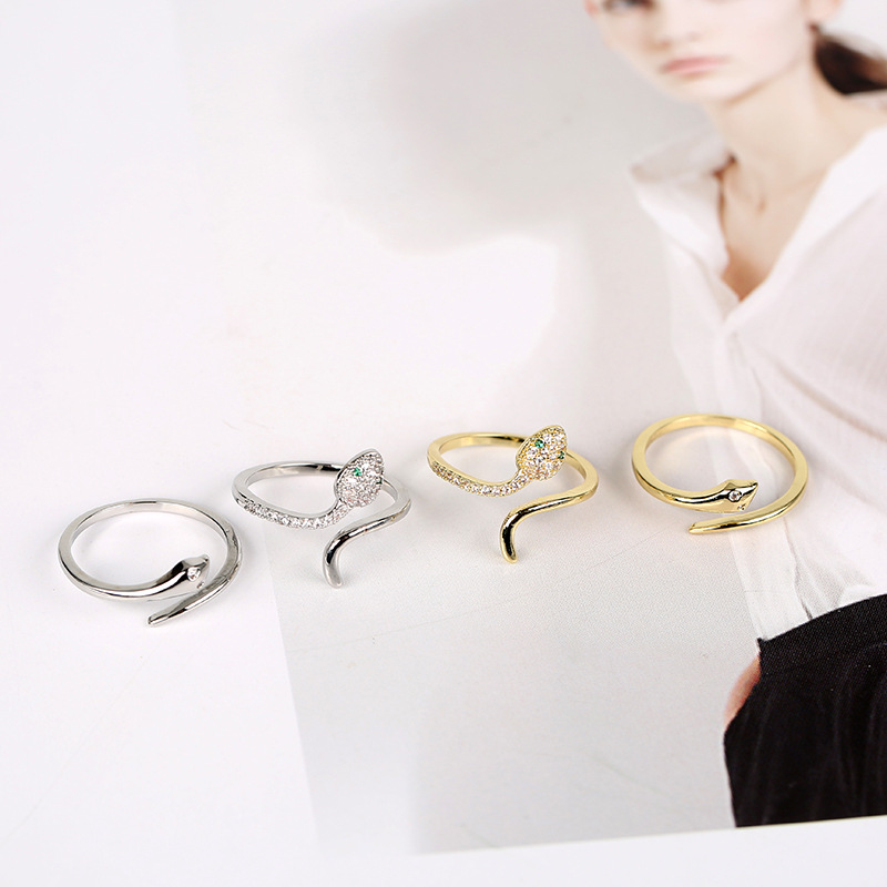New cross-border fashion snake-shaped loose-fitting ring, copper micro-inlaid zircon for men and women, adjustable opening ring pic 11