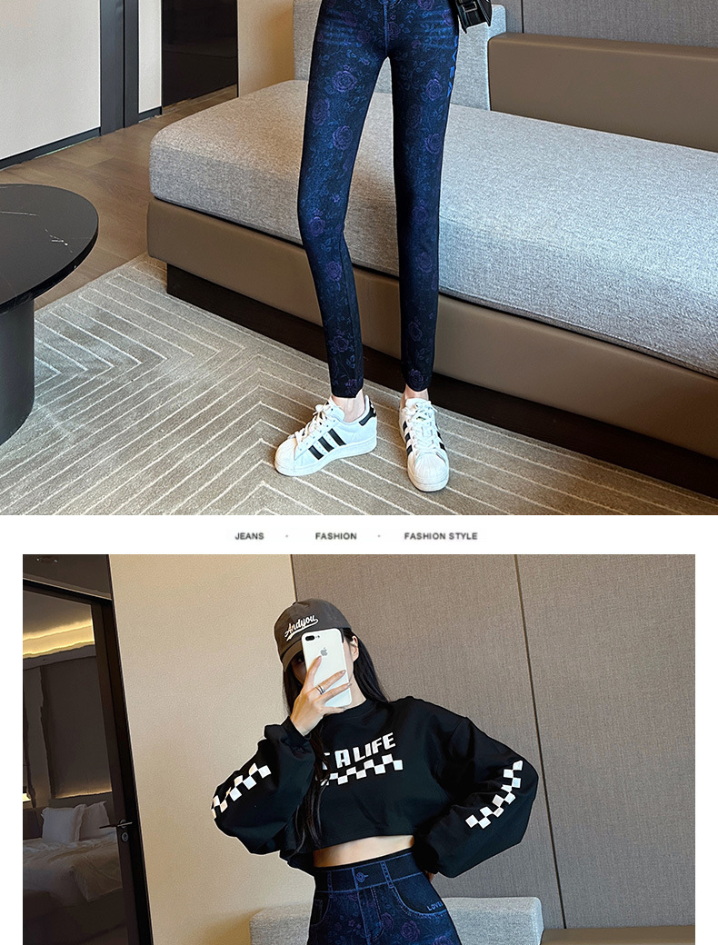Spring imitation jeans for women, tight stretch high-waisted pants that look petite, Korean-style versatile 9-inch pants, leggings for women pic 12