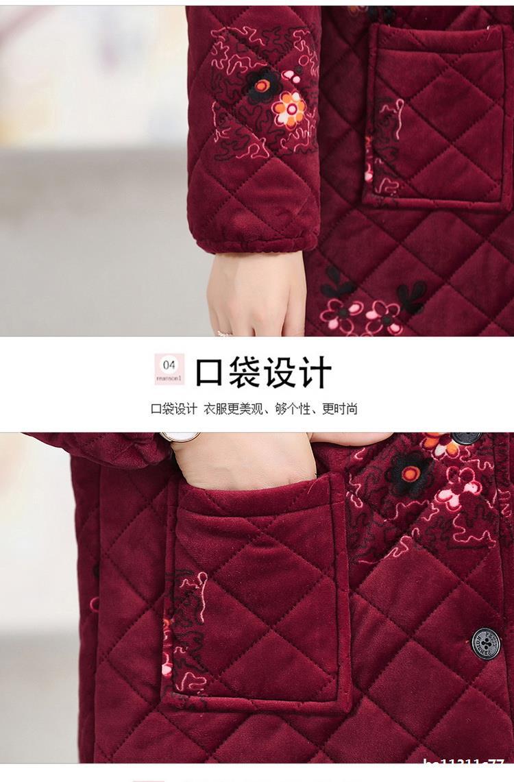 中老年女冬装棉衣妈妈装加绒保暖棉服大码老年人中长款外套花棉袄详情2