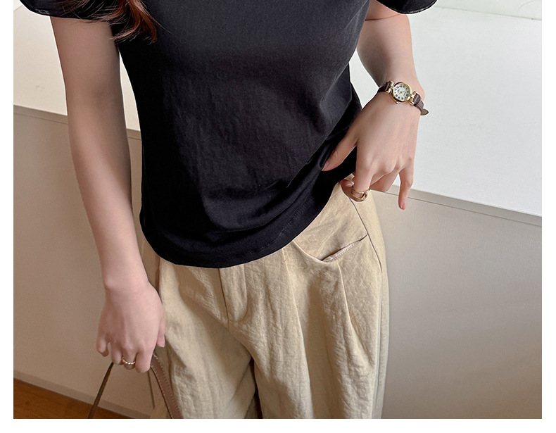 A new Korean-style small round neck, high-end design, off-the-shoulder short-sleeved T-shirt for women, versatile, loose snowflake cotton, slimming top pic 21