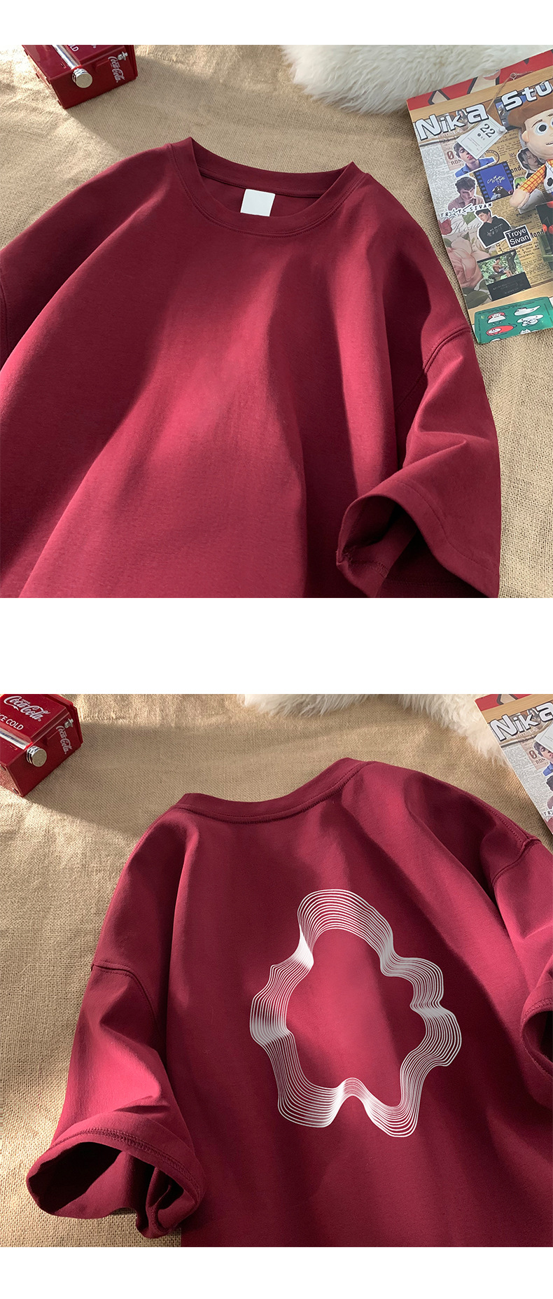 卡通印花纯棉重磅短袖T恤男夏季潮牌ins半袖打底衣服港风宽松体恤详情6