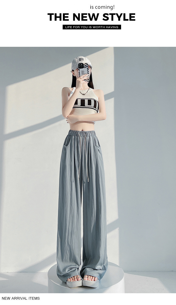 冰丝山本休闲裤女2024夏季新款高腰宽松直筒防晒垂感日系阔腿裤潮详情47