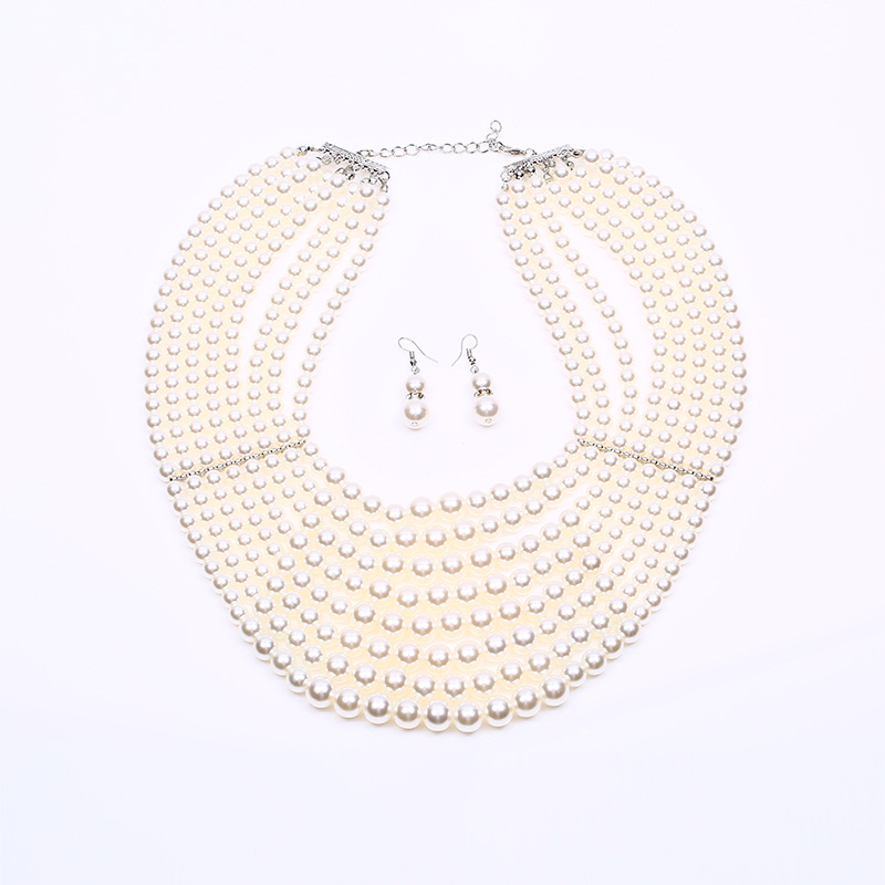 A set of fashionable bride imitation pearl necklaces and earrings with the same style as Douyin Internet celebrities, versatile for women, wholesale of headwear at street stalls and night markets pic 2