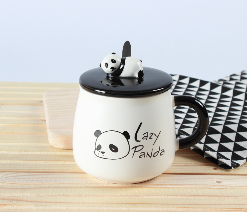 Home use, high appearance level, cartoon creativity, cute covered spoon, animal panda, ceramic mug, student dormitory office pic 5