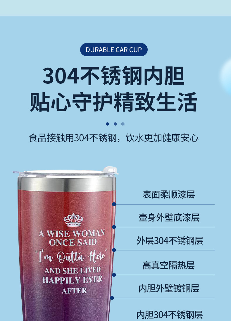 亚马逊 20oz汽车杯 不锈钢保温杯车载冰霸杯啤酒杯304喷塑汽车杯详情6
