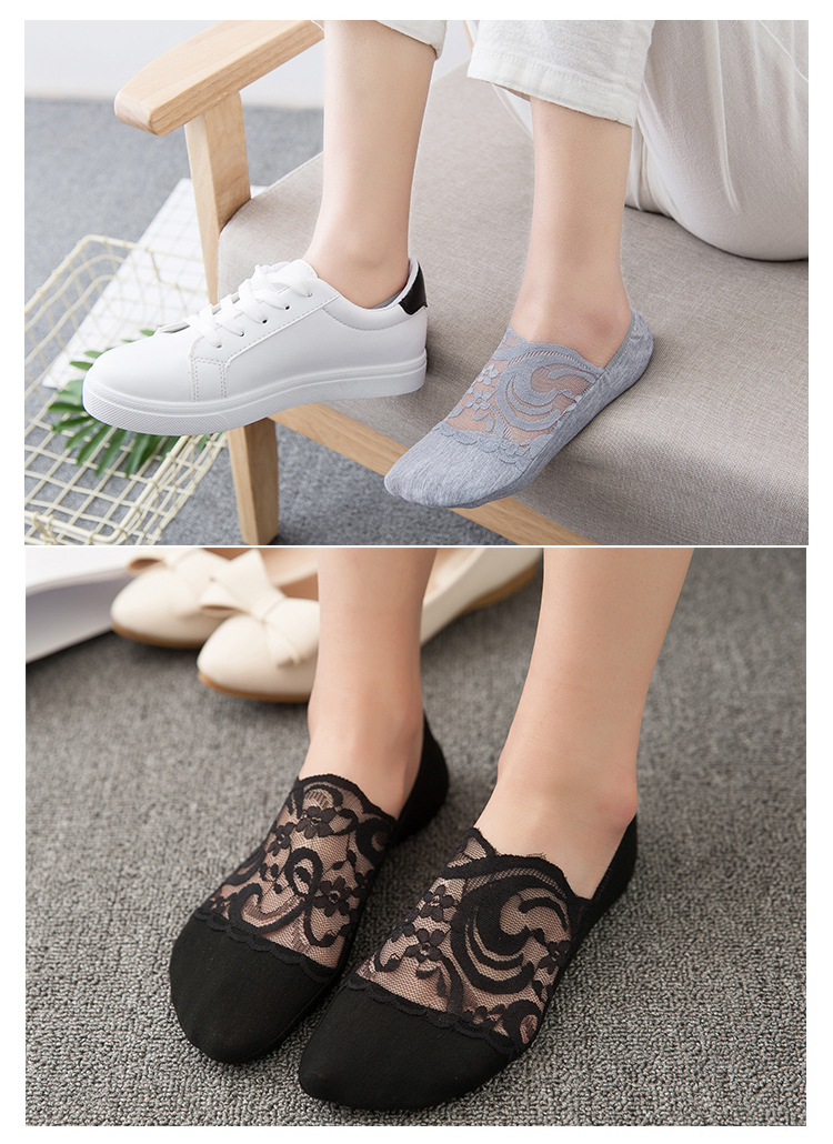 袜子女士日系薄款春夏秋季蕾丝船袜浅口隐形袜套韩版花边棉底袜套详情43