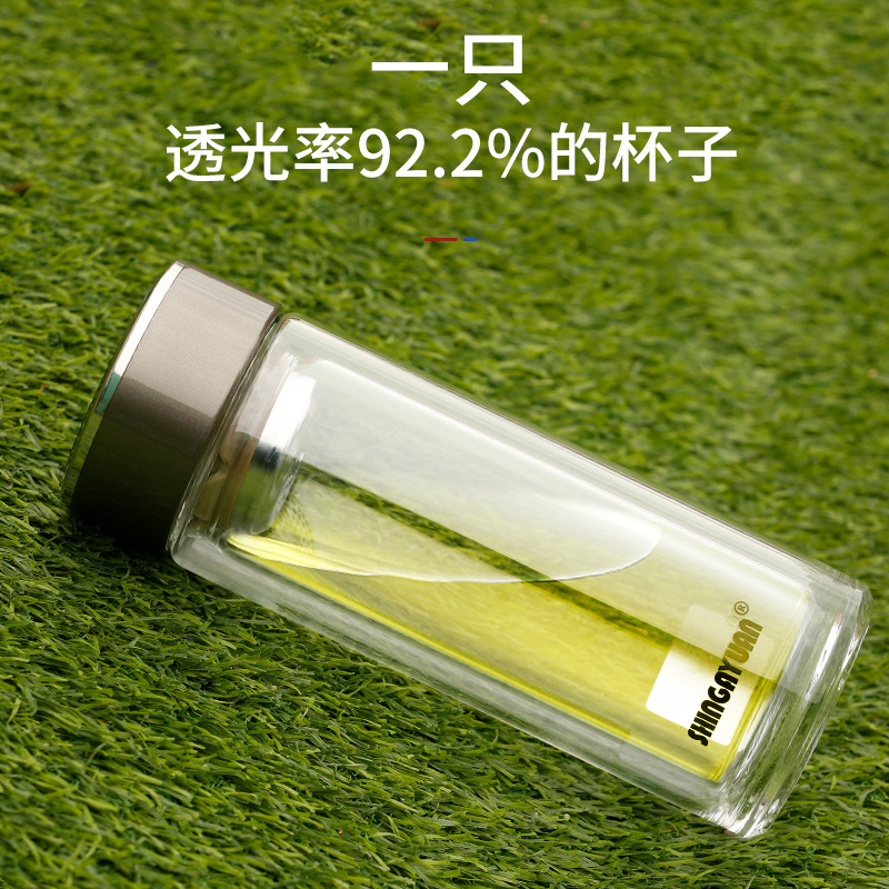 上海新家园双层玻璃杯防摔隔热泡茶杯子商务便携时尚水晶保温杯详情3