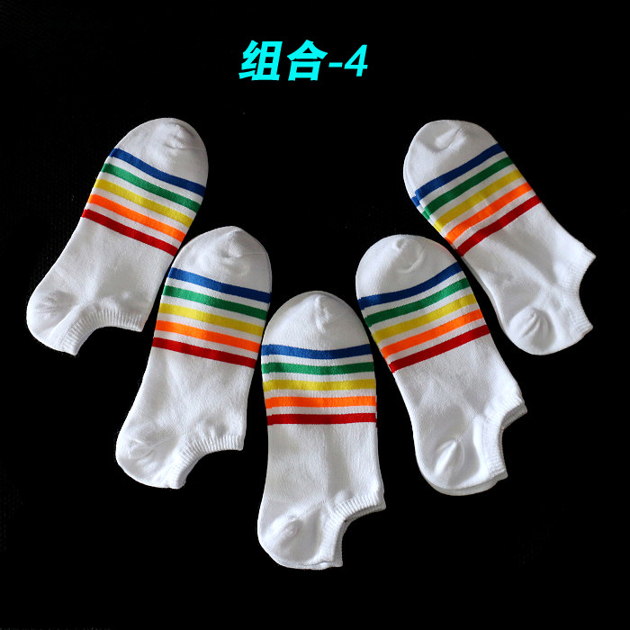 5双装组合彩虹条纹袜子男袜休闲运动袜个性潮船袜短袜春夏季薄款详情21