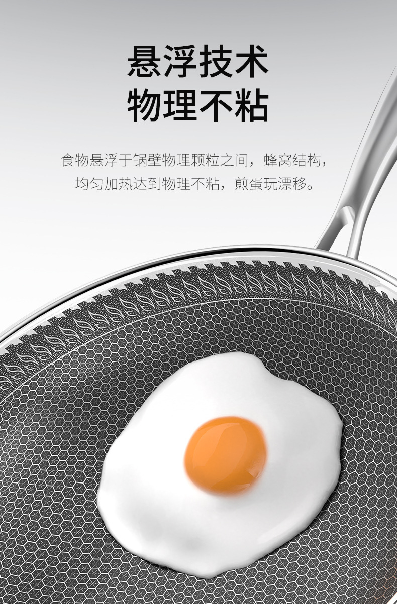 Factory direct supply 304 stainless steel wok, double-sided full-screen honeycomb non-stick wok, cooking wok gift pic 9