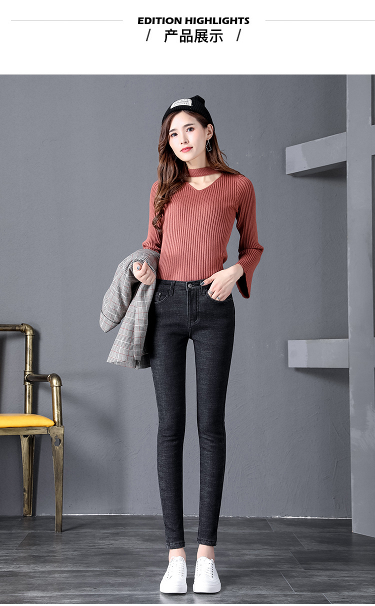Winter fleece jeans for women, high-waisted, thick and warm Korean-style elastic slimming outerwear, small leg pants factory direct sales pic 17