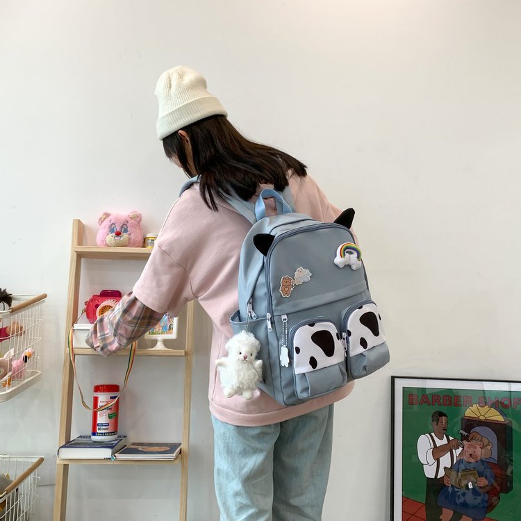 Japanese-style ins campus school style, fresh and cute, cute cow with earbuds, soft girl schoolbag, funny student backpack pic 138