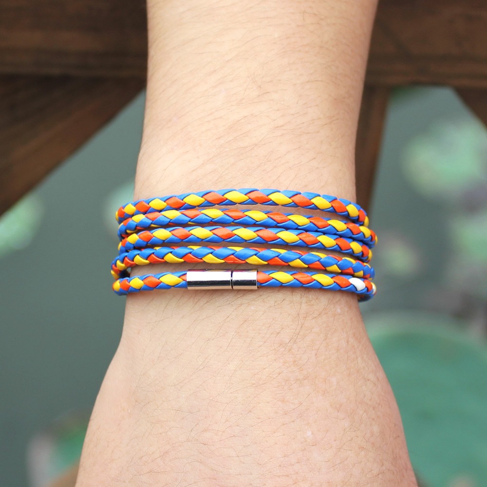 Wholesale of new style bracelets, colorful punk couple bracelets, multi-layer PU leather for men and women, charming leather pic 11