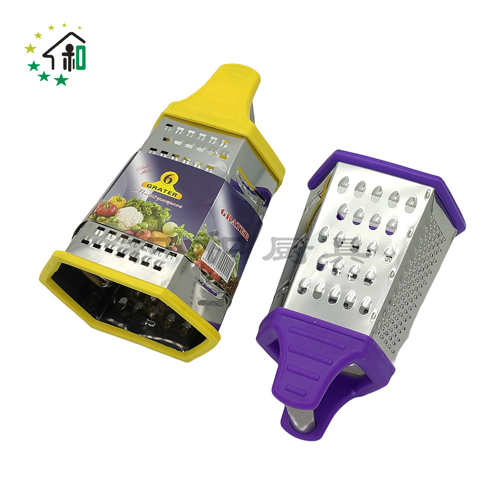 Wholesale kitchen two-color six-sided vegetable grater, household stainless steel potato grater, carrot, melon and fruit slicer pic 22