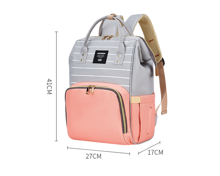 The 2021 new simple and fashionable striped mother and baby backpack can be hung on a stroller, a multi-functional mom bag, and a large-capacity maternity bag pic 14