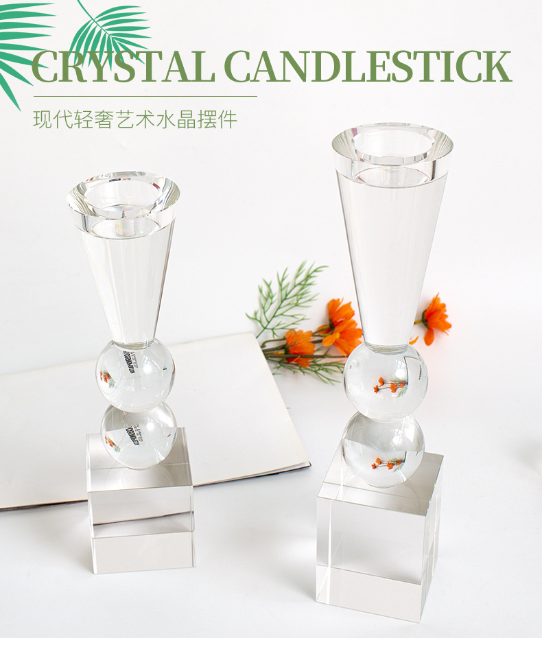 Creative crystal candlestick art handicraft, modern and simple home decoration item, Western restaurant candle base candlestick pic 1