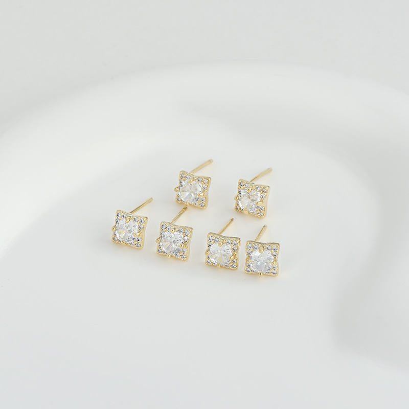 S925银针一卡三对套装耳钉女睡觉不用摘几何方糖耳饰简约学生耳坠详情4