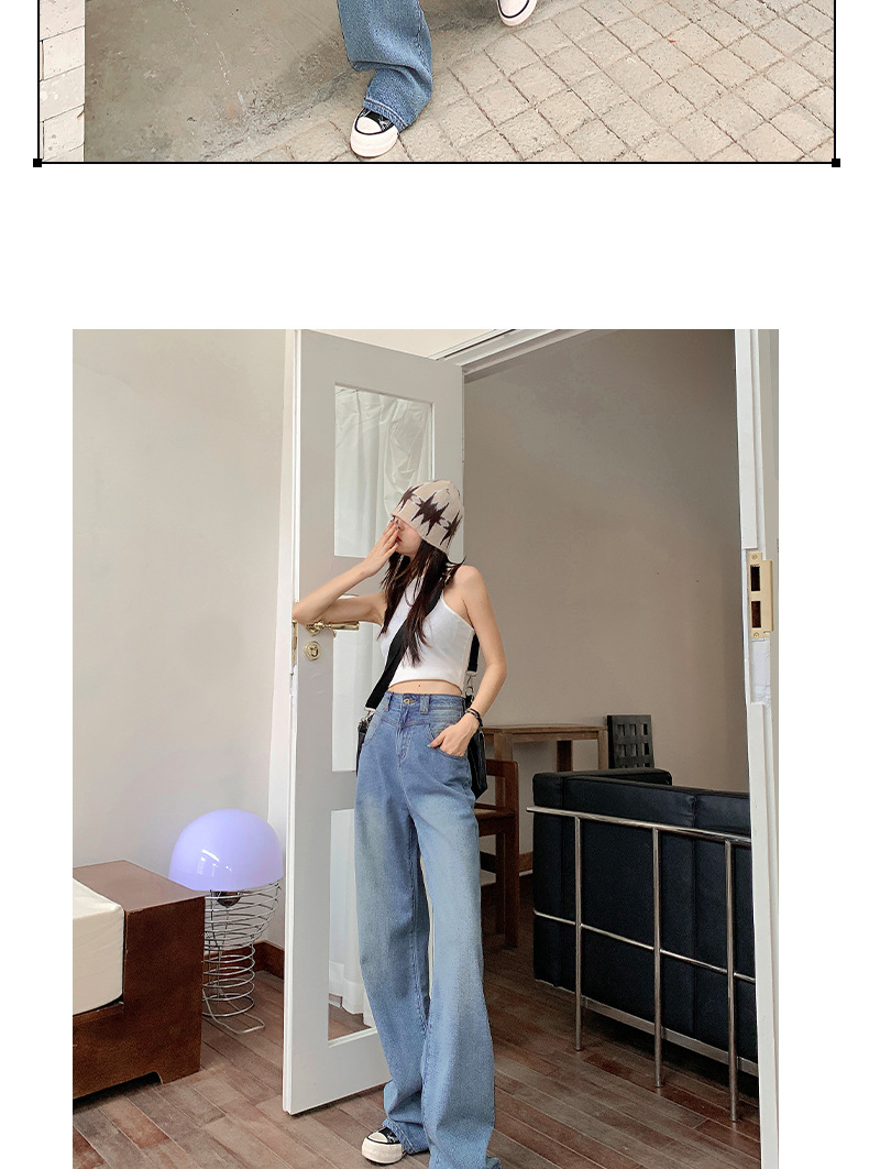 HEY+JEANS星空纹怀旧蓝牛仔裤女2023新款高腰宽松显瘦拼接阔腿裤详情30