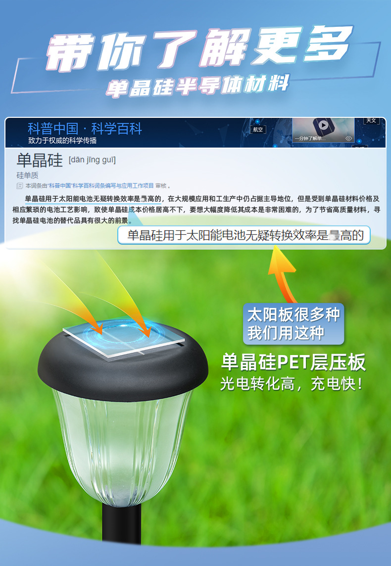 跨境新款太阳能草坪灯 庭院花园家用别墅防水户外庭院led插地灯详情9