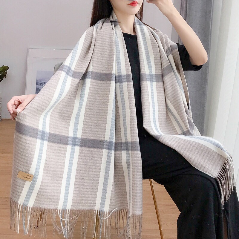 Korean-style thickened beauty line checkered scarf for women, long and warm printed faux cashmere tassel scarf shawl for autumn and winter pic 26