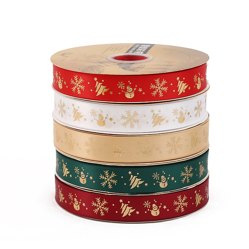 Stock al por mayor ding xin 2.5CM cinta de navidad regalo de navidad DIY cinta de nieve hot stamp cinta de poliéster impreso pic 14