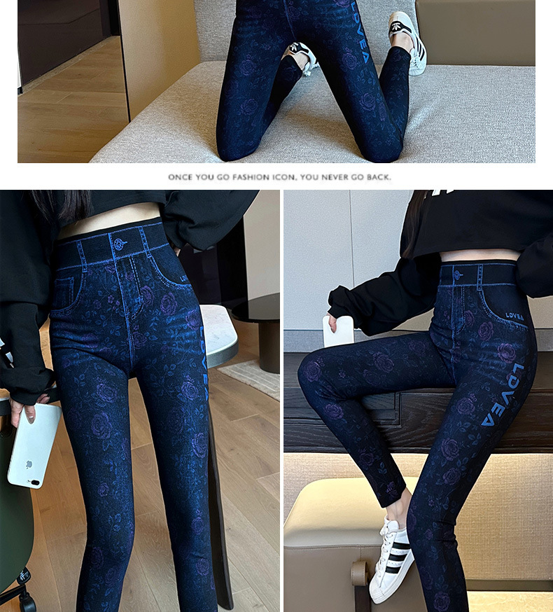 Spring imitation jeans for women, tight stretch high-waisted pants that look petite, Korean-style versatile 9-inch pants, leggings for women pic 13