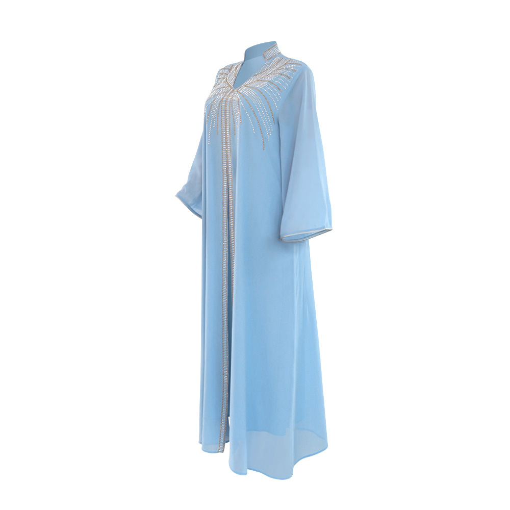 XQY500090 Foreign trade Arab robe, Middle East kaftan fashion Hot diamond belted chiffon dress pic 69