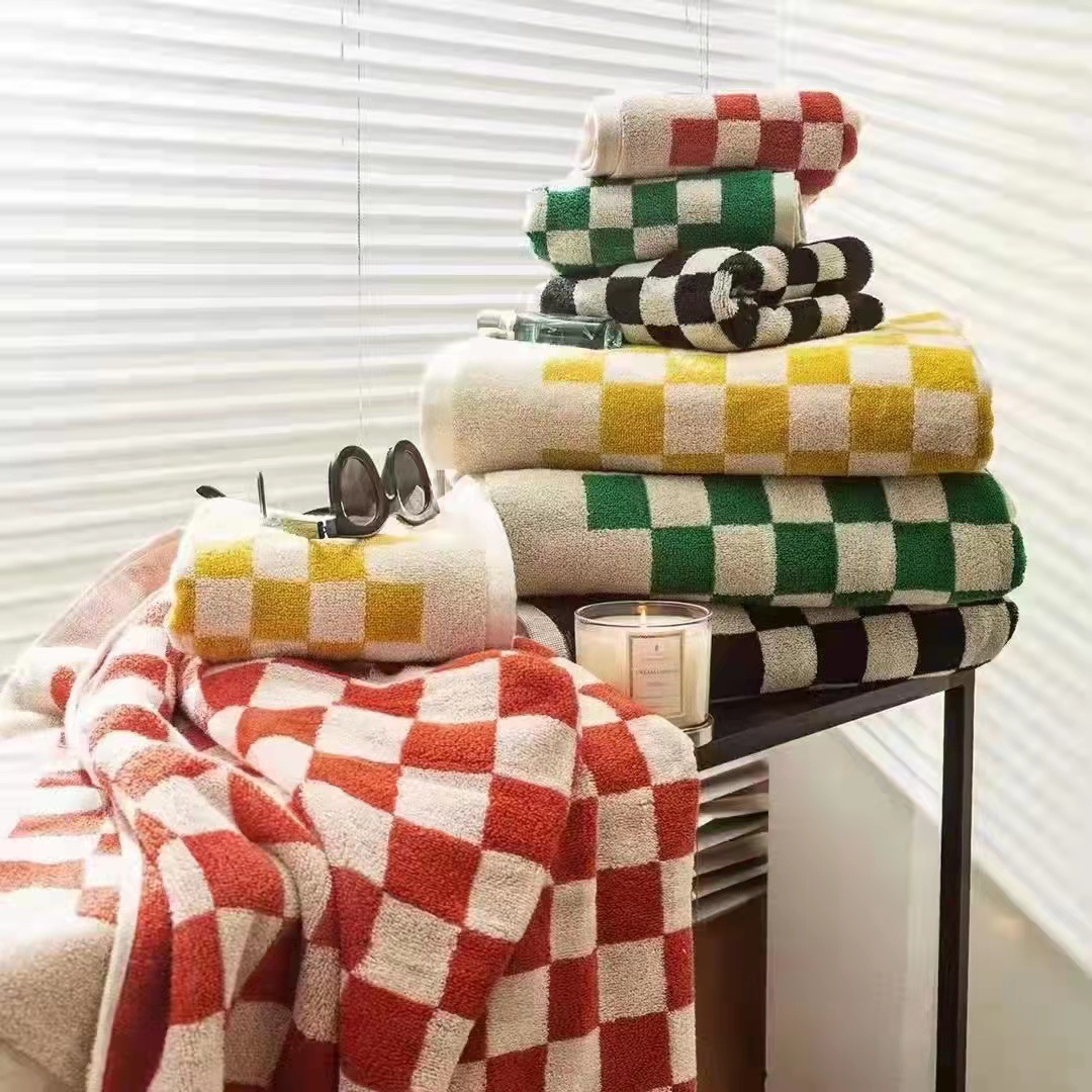 Futian cotton towels, bath towels, jacquard checkered, dormitory students, plain household face towels, wedding gifts, new style wholesale pic 1