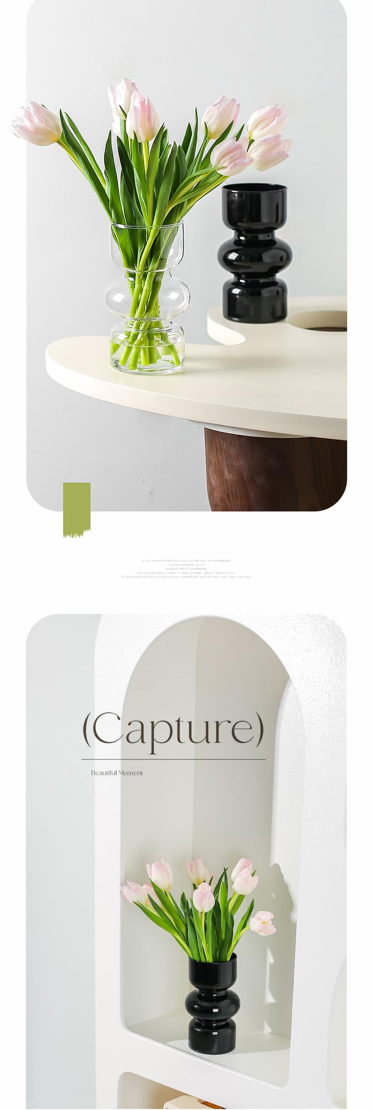 Modern and simple desktop decoration, ins small glass vase, black retro and high-end style, living room flower arrangement home decoration pic 21