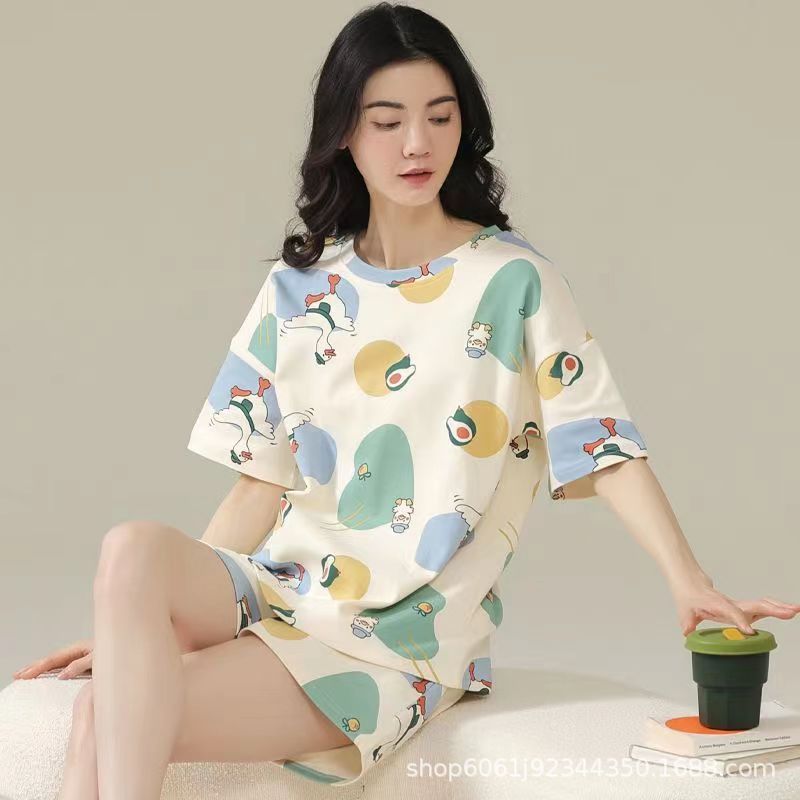 2023新款睡衣女夏季薄款短袖可爱韩版卡通套装家居服可外穿两件套详情19
