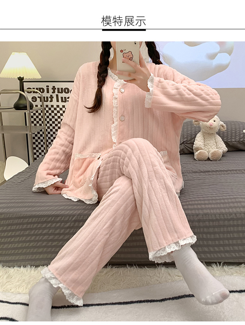 秋冬季女士法兰绒睡衣女冬款长袖加厚加绒可爱女生家居服套装详情29
