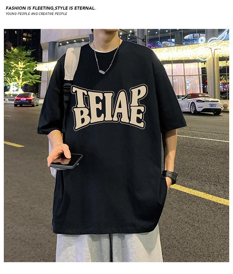 港风复古棉短袖T恤男ins潮牌夏季2024新款男装oversize宽松体恤详情10