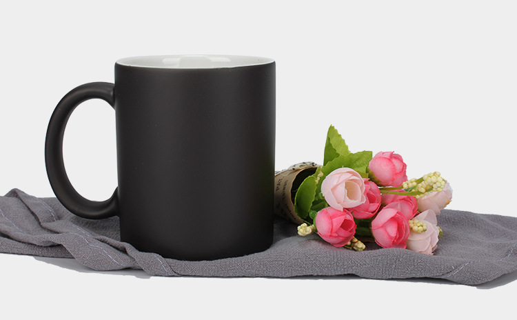 Wholesale of heat transfer round handle frosted color-changing cups, personalized and creative logo printing advertising cups, ceramic magic gift cups pic 17