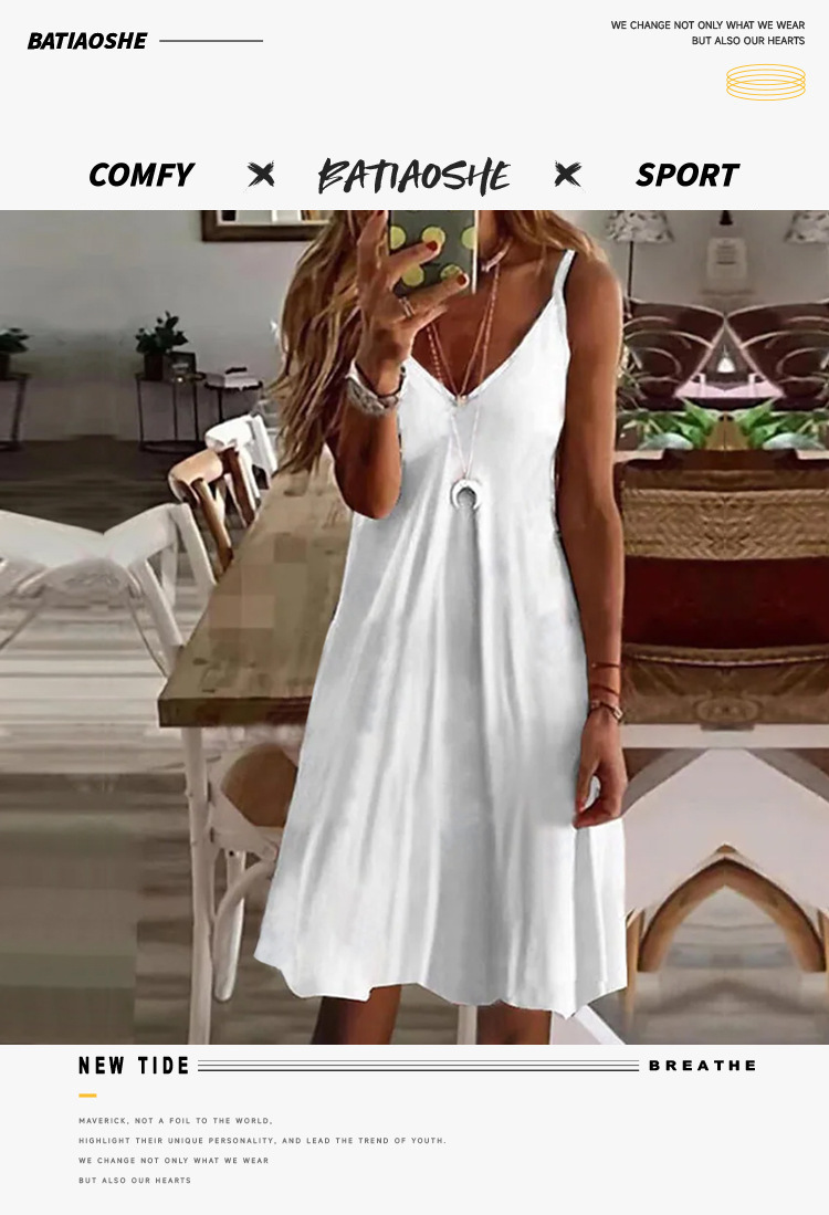 2025跨境欧美女装夏季个性动物V领中长款宽松无袖女装连衣裙详情1