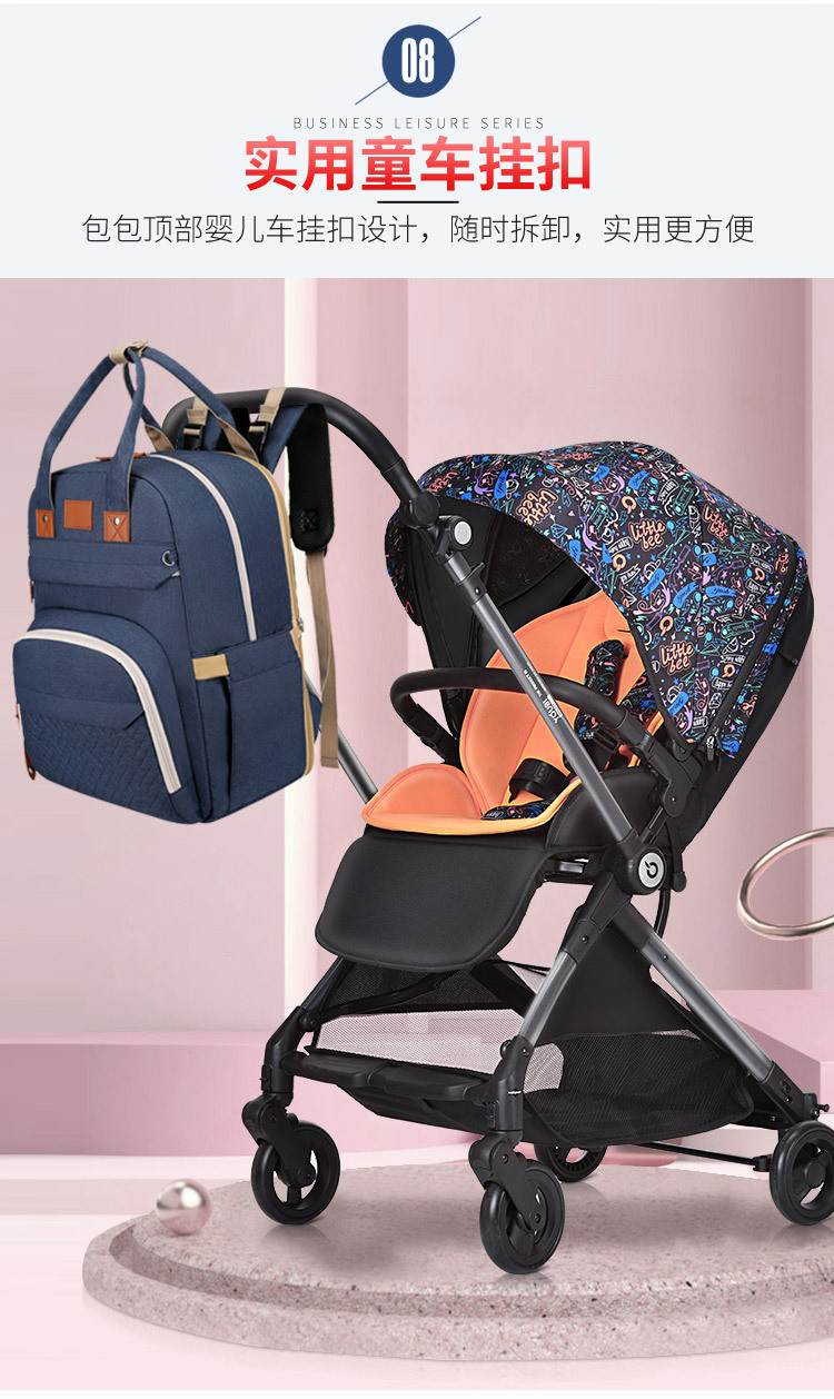 Factory direct sales: New multi-functional mummy bag, double-shoulder baby bed backpack, large-capacity waterproof bag with pacifier, embroidered thread pic 16