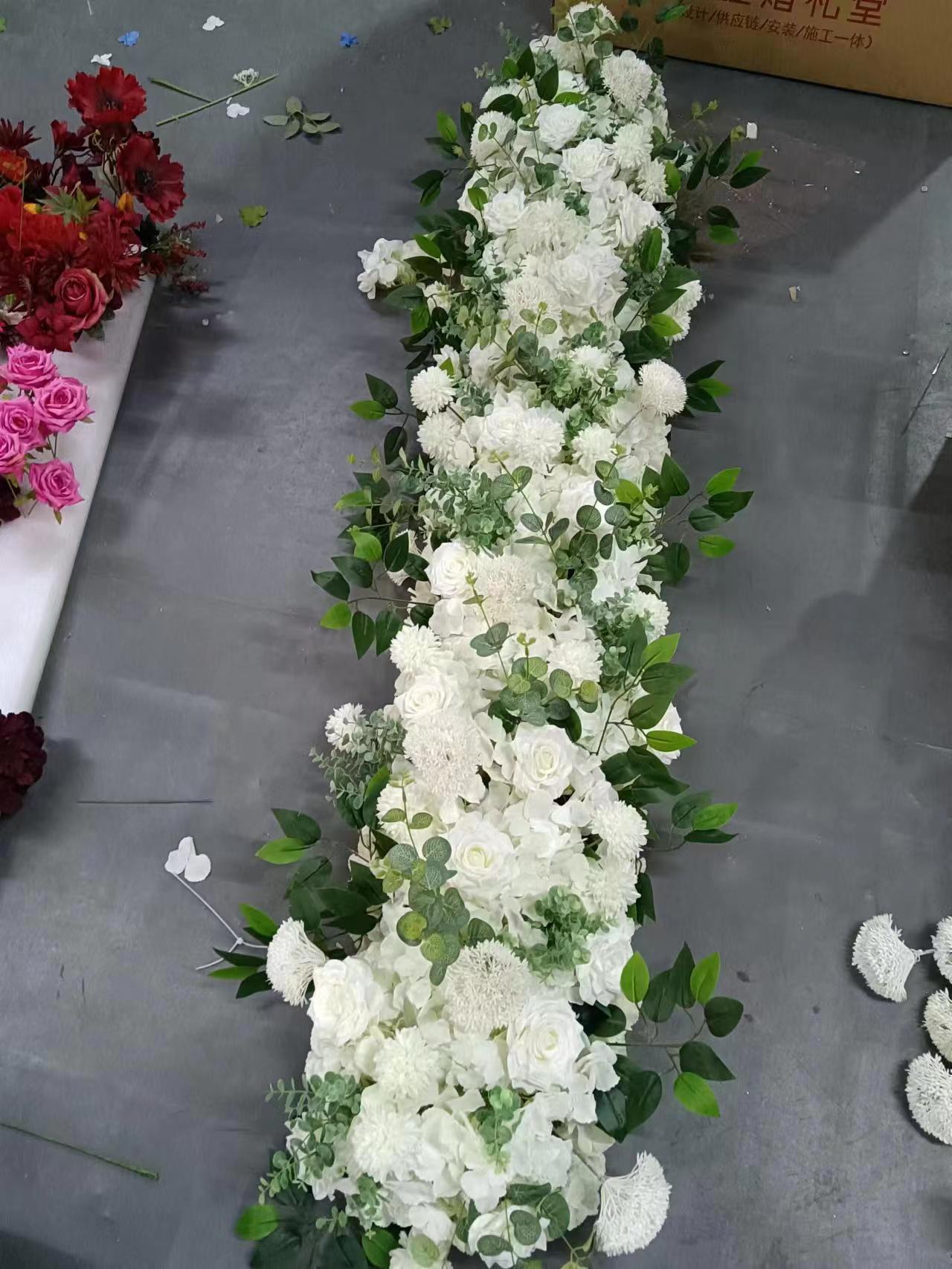 跨境粉色紫色长条桌花花艺 酒店婚礼宴会节日橱窗装饰假花仿真花详情10