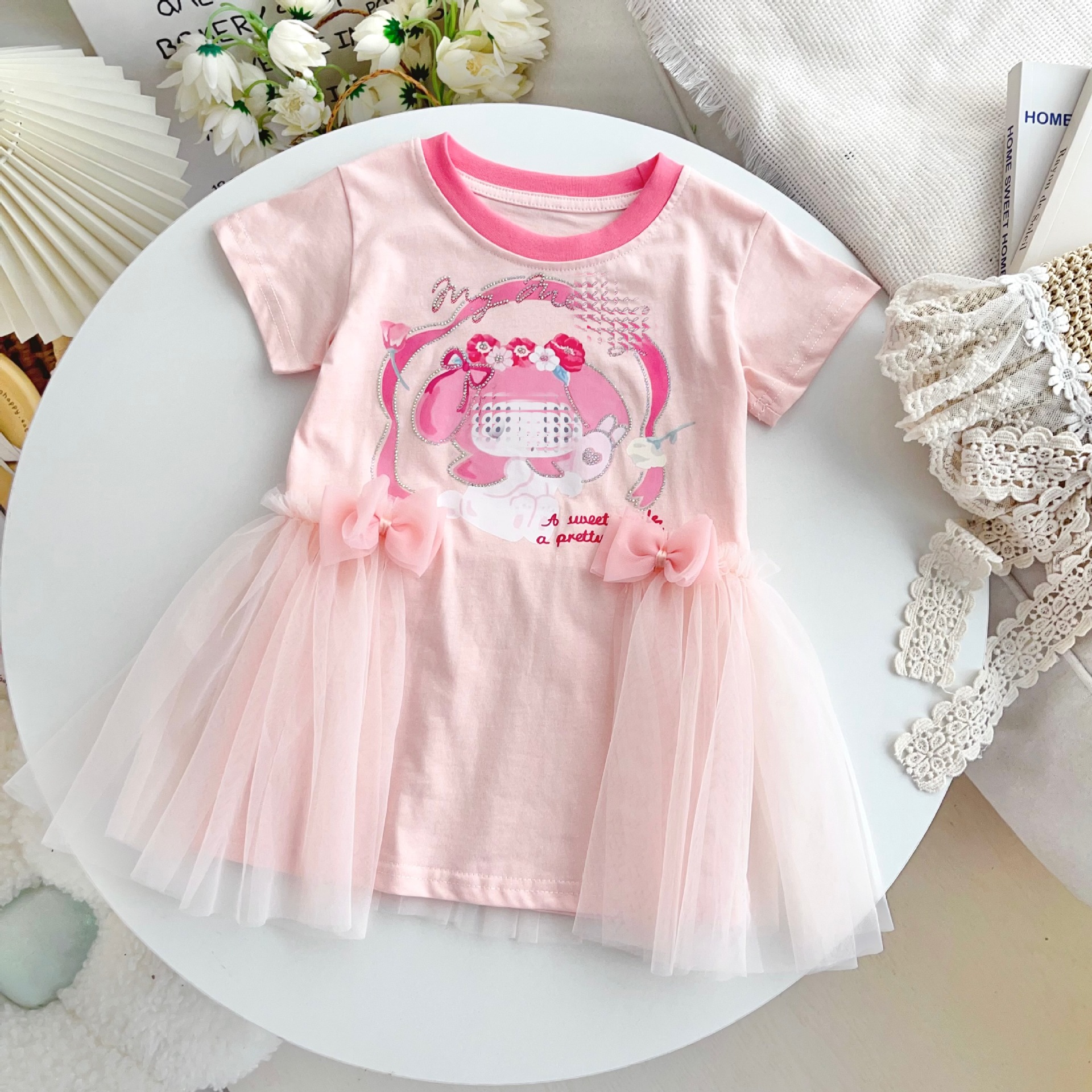 【100％纯棉】夏季新款女童连衣裙网纱公主裙烫钻闪闪可爱小童裙详情6