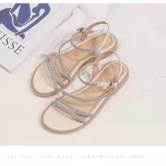 特价2024夏季新款仙女风罗马鞋沙滩鞋平底凉鞋女外穿水钻百搭软底详情3