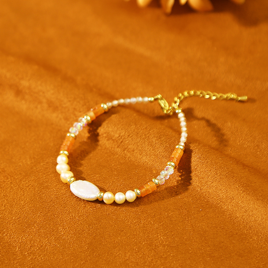 橙水晶东陵天然巴洛克珍珠百搭手链小众设计轻奢手镯闺蜜学生手饰详情8