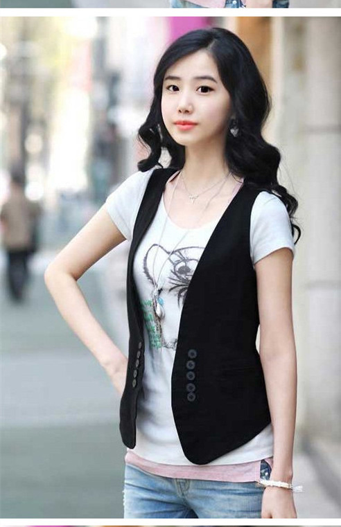 春秋新款女士西装小马甲韩版百搭修身黑色学院大码工作装休闲时尚详情6