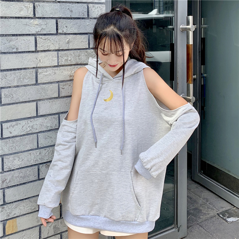 Autumn long off-the-shoulder vetiver hoodie for women, a new, laid-back and stylish loose hooded jacket pic 13