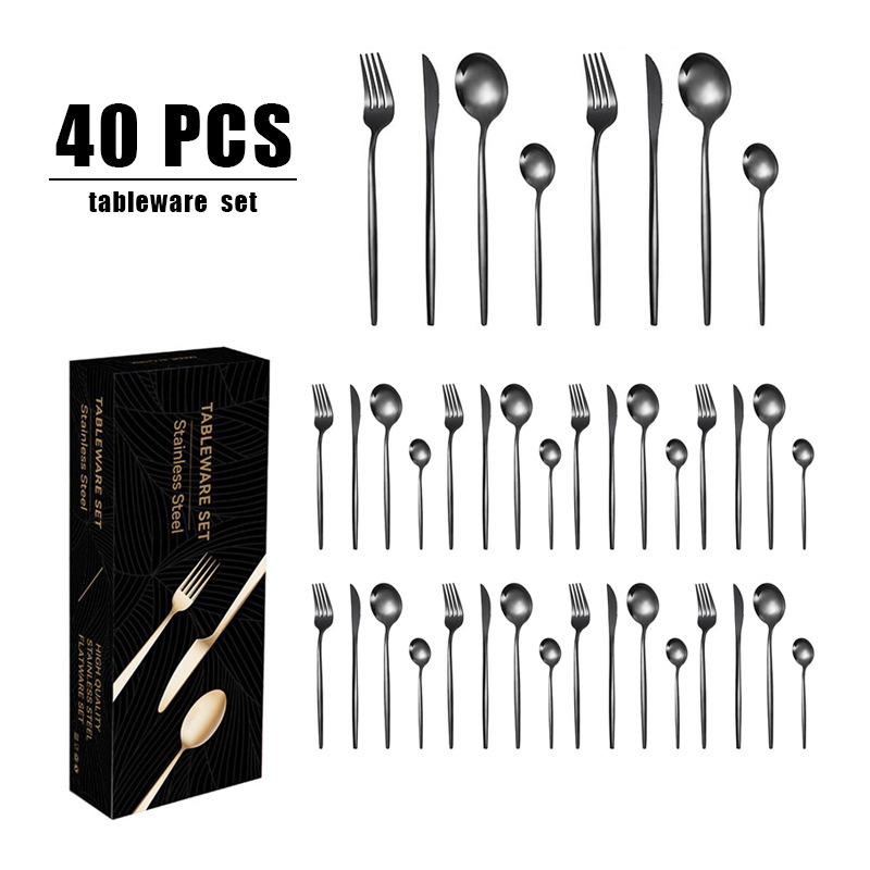 跨境热销不锈钢刀叉勺套装40件套餐具套装礼盒装西餐家用牛排刀叉详情9