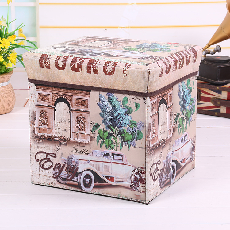 British retro square non-woven fabric storage stool, folding storage stool, BOX storage box, fabric storage box pic 9
