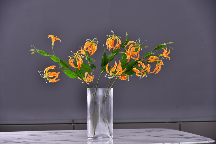 Lanjin artificial Plant Long Branch 3-head Jialan Flame Lily, high-end artificial flower, artificial flower, artificial flame lily, strange lily, home decoration pic 27