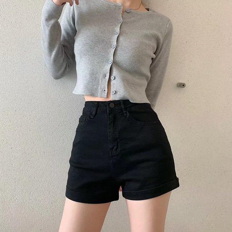 Wholesale of slim Hyuna style versatile rolled-up hot pants for women, high-waisted, light-colored tight denim shorts pic 67