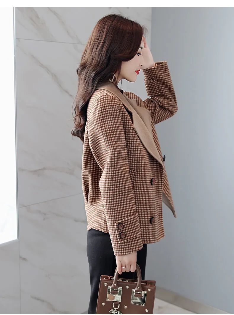小香风格子短款外套女2022秋冬款韩版时尚高端气质百搭毛呢大衣详情16