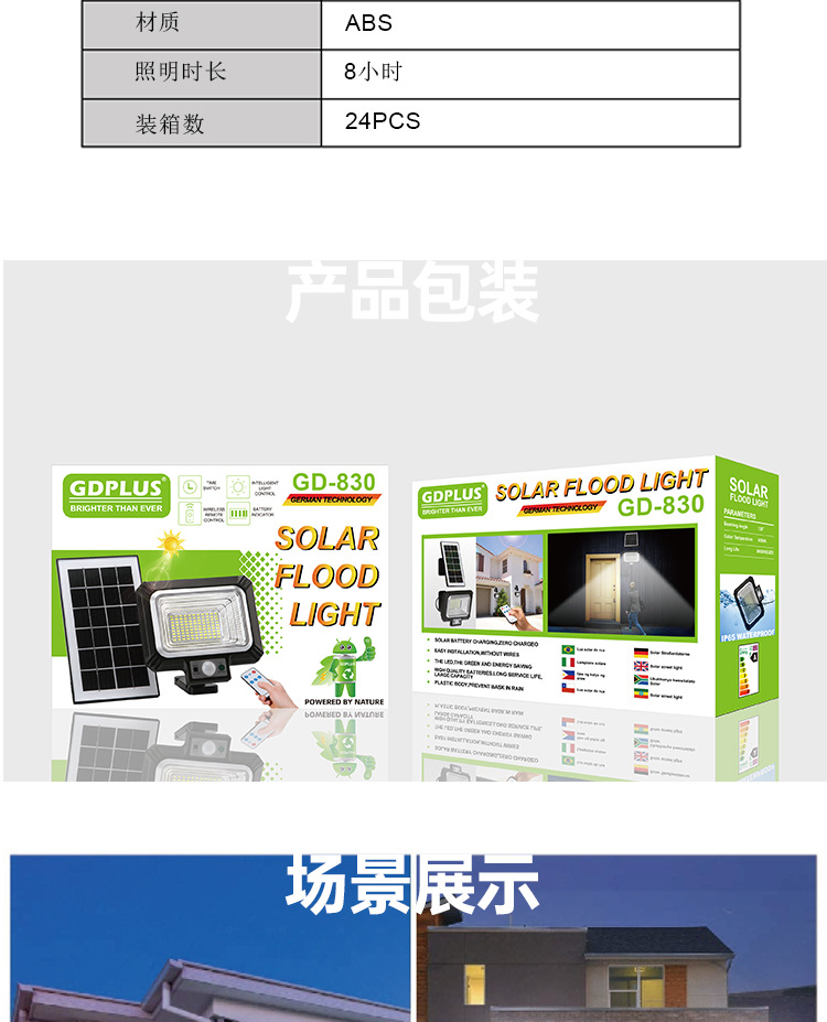 Cross-border special supply of solar floodlights, split-type ultra-bright garden lights, home outdoor wall lights, advertising floodlights pic 17