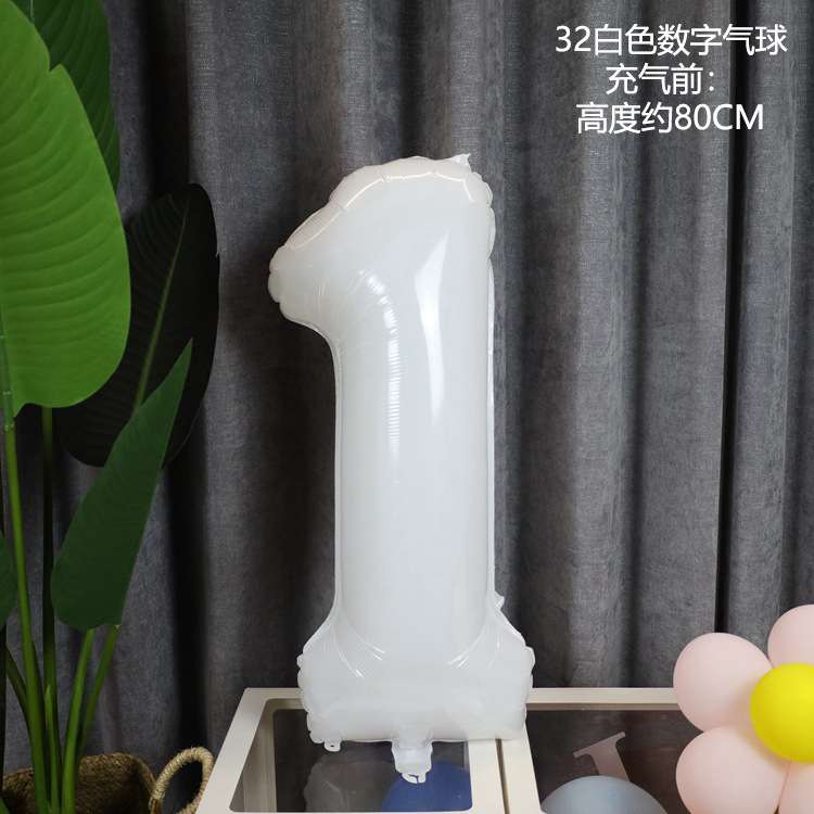 32寸白色数字气球ins小红书同款生日派对布置简约大数字铝膜气球详情14