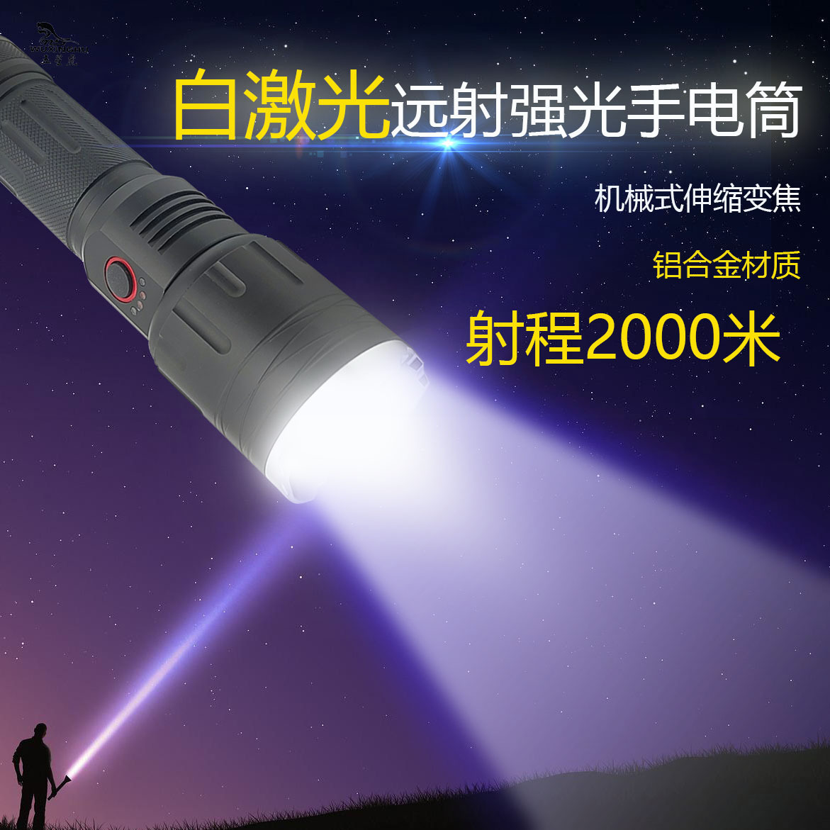 Cross-border bestseller: Aluminum alloy white laser long-range high-intensity flashlight, USB charging zoom ultra-bright outdoor flashlight pic 1