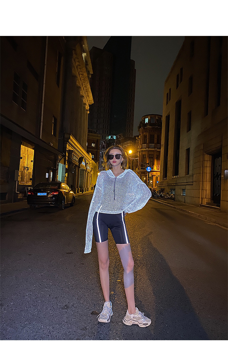 李婉君宽松连帽镂空针织衫女2020夏季薄款星辰反光蹦迪上衣长袖衫详情39