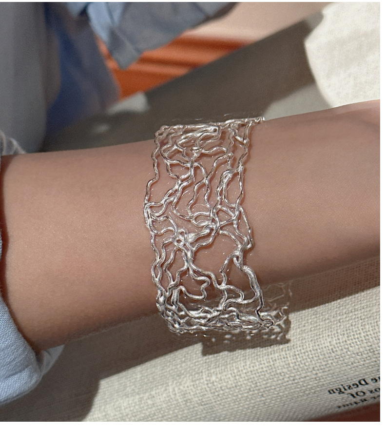 925纯银韩国东大门原单复古线条手环韩系简约时尚款镂空线条手镯详情6